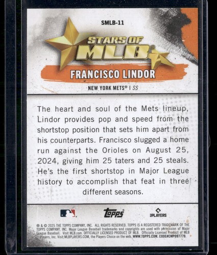 2025 Topps #SMLB-11 Francisco Lindor Stars of MLB New York Mets - Picture 2 of 2