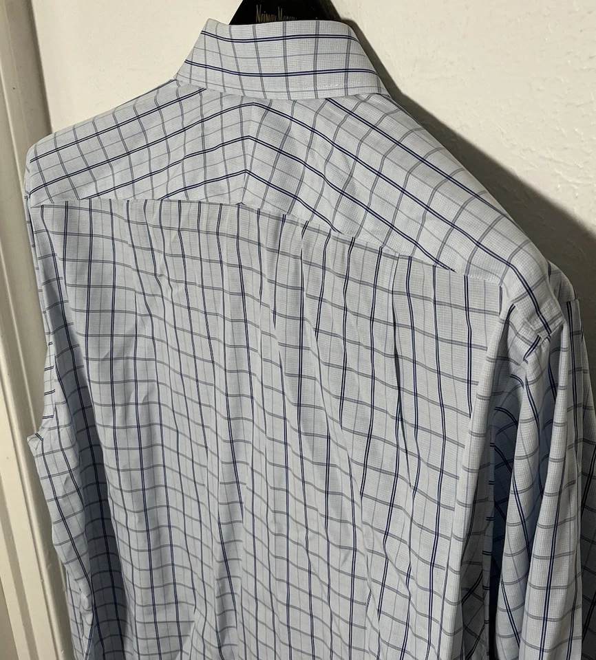 Thomas Pink Cotton Dress Shirt Mens 16.5-36 Plaid Windowpane Made in Ireland - Image 4 of 4