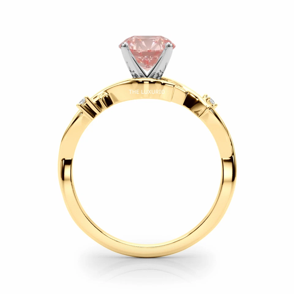 14K Multi Gold Ring 1.06 Ct IGI Lab Grown Round Cut Pink Diamond Fancy Intense - Image 3 of 4