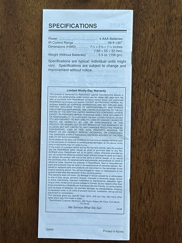 RADIO SHACK 4-w-One pilot instrukcja 15-1991 - Zdjęcie 2 z 2