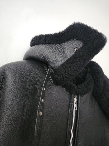 A BATHING APE 90's sheepskin shearling hooded jacket Black BAPE Vintage Leather - Picture 6 of 16