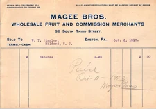 1913 Magee Bros Fruit Commission Merchants Invoice Easton PA Billhead Receipt