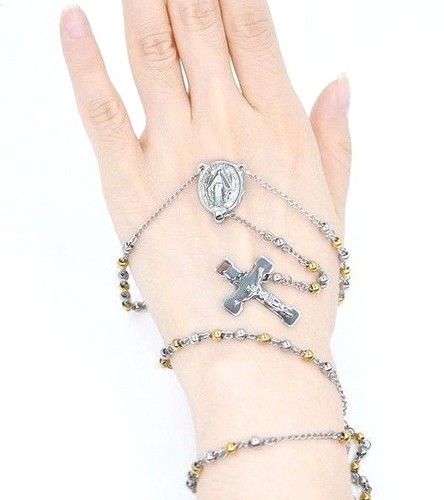 Prayer Rosary Jesus Cross Gold Silver Steel Chain Jesus Pendant Beads Necklace - Picture 3 of 6