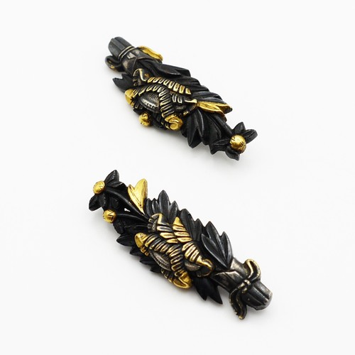 Menuki Bouquet of peonies design Shakudo Japanese Antique Sword Fittings Katana - Picture 19 of 19