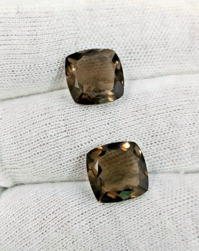 Par de cojines de cuarzo ahumado de piedras preciosas, tamaño - forma de 12 mm - peso del cojín - Qu ahumado - Imagen 5 de 6