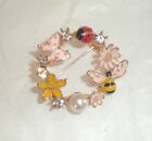 New Goldtone Enamel Ladybug Bee Butterfly Flowers Circle Nature Pin Brooch