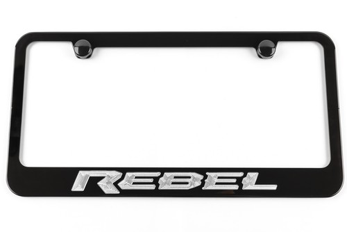 Ram Rebel Black Engraved Silver License Plate Frame - Silver Logo - Made In USA - Bild 1 von 3