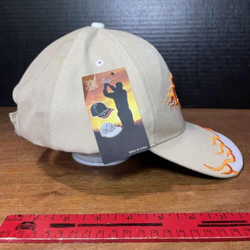 Vintage Biker Hat Cap Motorcycles Tan Orange Flame Classic One Size Adult New - Picture 2 of 5