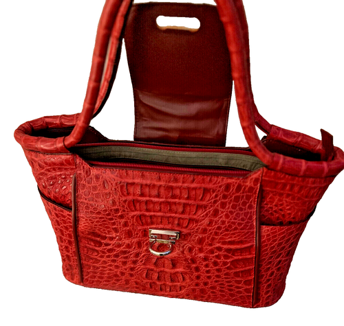 Nina Raye by Croton Real Exotic Red Crocodile bag Medium handbag/silver hardware - Picture 7 of 24