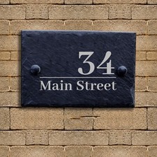 Personalised Rustic Natural Slate House Sign - Custom Door Name or Number Plaque