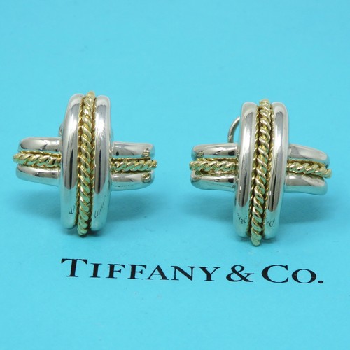 NYJEWEL Tiffany & Co. 925 Silver 18k Gold Signature X Large Clip On Earrings - 第 1/5 張圖片