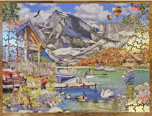 3- 300 Large Piece Bits and Pieces Jigsaw Puzzles Cabin Landscapes Complete - Picture 6 of 14