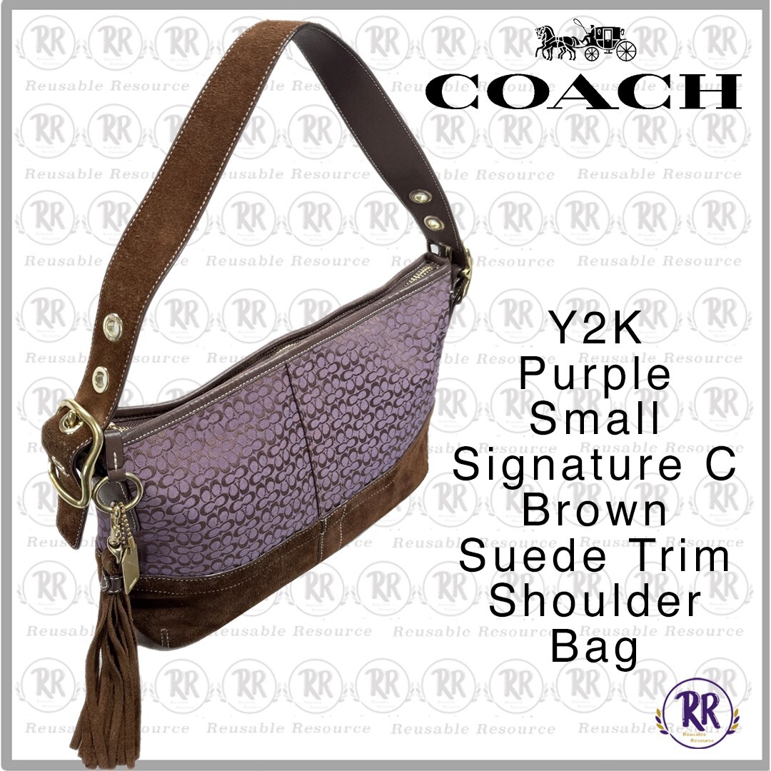 バッグ COACH y2k signature one shoulder bag Coach Y2K Small Signature C Purple Canvas Brown Suede Trim