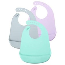 3 Pack Silicone Baby Bibs with Pocket Food Catcher Silicone Feeding Bibs