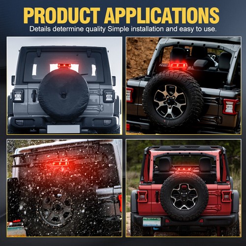 LED RED Third Brake Lights High Mount Stop Lamp for 2018+ Jeep Wrangler JL JLU - Picture 9 of 15
