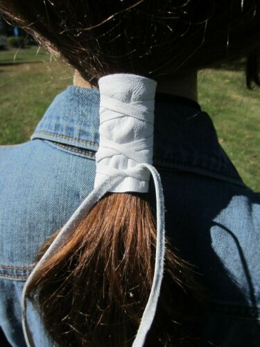 Pink Ponytail Holder Genuine Leather Hair Wrap Cuff Ties Glove BOHO Accessories - Picture 12 of 23