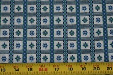 By 1/2 Yd, 36" Wide, Vintage 1940's-60's,Green Blue Floral Checks Cotton,P2617