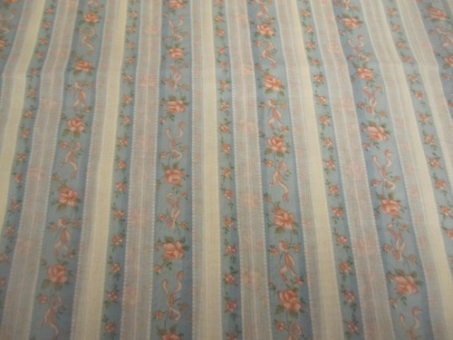 Vtg Cranston 70s Sheer Floral Stripe Cottagecore Pink Rose on Blue White 3yd 25" - Picture 3 of 10