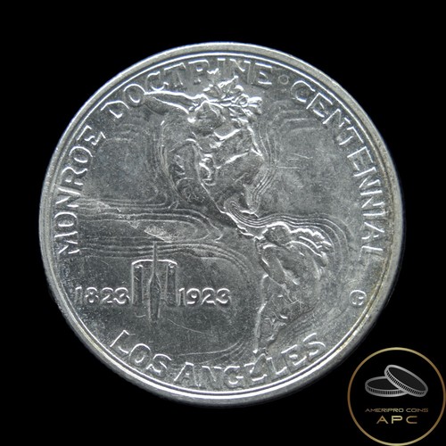 1923 S Monroe Doctrine Commemorative 90% Silver Half Dollar AU+ Slight Edge Tone - Picture 2 of 2