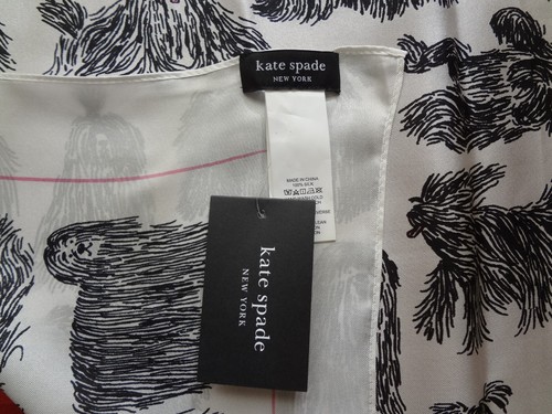 NWT Kate Spade NY Best in Show 100% Silk Dog Motif Black/Cream Square Scarf - Picture 8 of 10