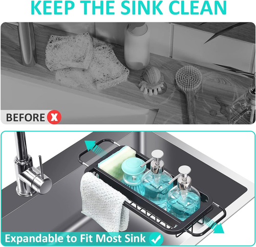 KINGRACK Expandable Sink Caddy, Sink Drying Rack with Dish Towel Bar, over the S - Picture 5 of 12