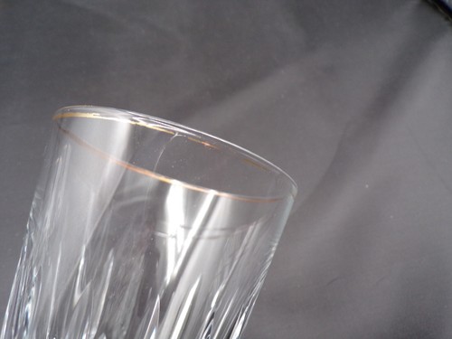 2 Vintage Leaded Crystal Wine Glass Goblet Sun Burst Cut Gold Trim 11oz 8.25"D25 - Picture 8 of 9