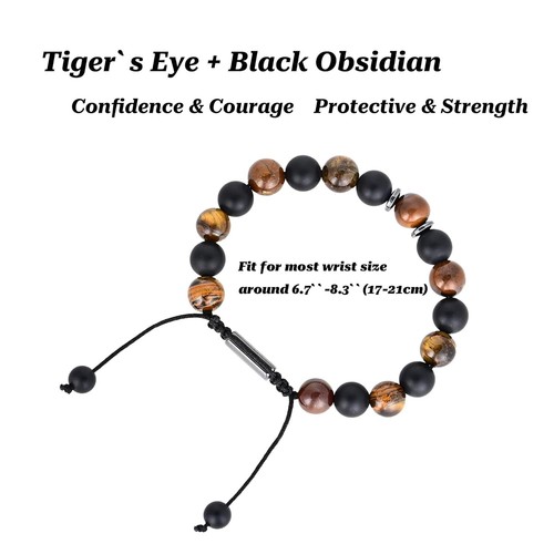 Handmade Hematite Bracelets 8MM Tiger Eye Triple Protection Adjustable Bracelcet - Picture 15 of 31