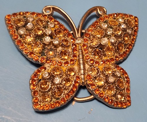 3,25 Zoll gemischte Strasssteine auf Ausschnitt Schmetterling - Vintage silberfarbene Gürtelschnalle