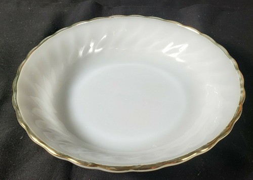 Vtg Anchor Hocking Fire King Gold Rim Swirl Milk Glass Bowl - Picture 2 of 4