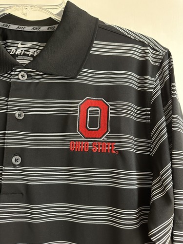 Ohio State Buckeyes Nike Dri Fit Polo Talla S. Negro Gris Rayas - Imagen 2 de 8