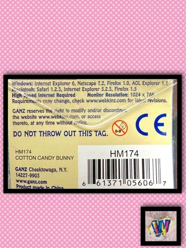 Webkinz Cotton Candy Bunny Hase Plüsch HM174 versiegelt Code Vintage Ganz Spielzeug - Bild 5 von 5