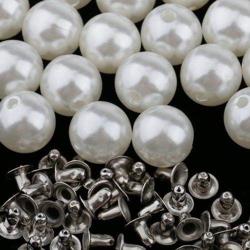 Plastic Pearl Studs with Pins 100pcs Round Rivets 6–12mm for DIY Bag Belts Craft - Picture 7 of 9