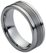 8mm Tungsten Carbide Double Grooved with Brushed Center Wedding Band Ring