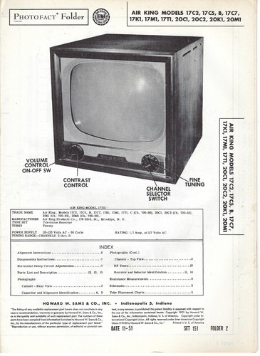 1951 Air King 17C2 17C5 17T1C Television Tv Photofact Manual 17C7 17K1 20C1 20C2 - Picture 2 of 2