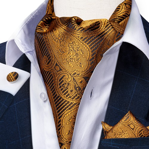 Herren Ascot Krawatte Set Paisley Blau Gold Rot Burgund Hochzeit Party - Bild 50 von 59