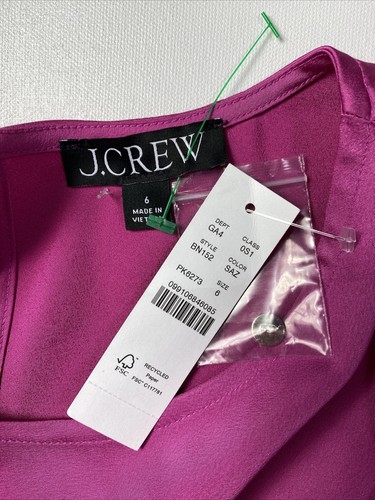 J Crew Pink Shift Dress Sz 4 Ruffle Long Sleeve Crew Neck Satin Crepe Sz 6 NEW - Picture 6 of 7