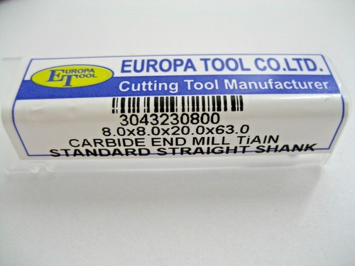 8mm CARBIDE END MILL SLOT DRILL TiALN COATED 3 FLUTED EUROPA TOOL 3043230800 C9 - Picture 6 of 7