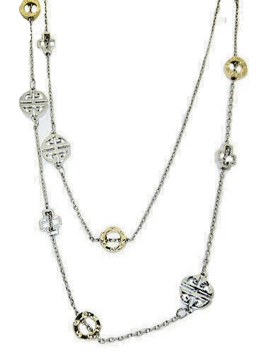 VETEMENTS Collana Zirconia 2 toni 36" argento bianco 18kt oro giallo buona fortuna lunga doppia nuova