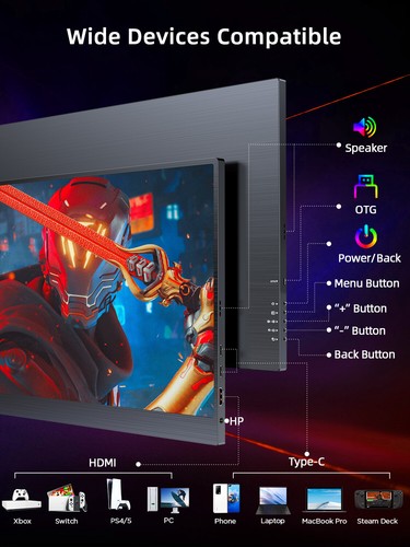 UPERFECT 17.3" 144Hz Portable Monitor 1080P USB C HDMI Second Screen LCD Display - Picture 6 of 10