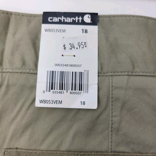 NWT Carhartt Brown Khaki Cargo Bermuda Shorts Drawstring WB053 STN Cotton Sz 18 - Picture 4 of 6