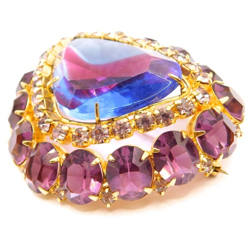 SPECTACULAR AUSTRIAN CRYSTAL WATERMELON GLASS BROOCH 1950s - Picture 3 of 7