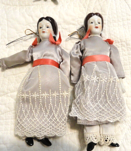 Vtg Porcelain Doll Ornaments Victorian Style Pink Roses Baskets 7.5" Lot Of 10 - Picture 3 of 8