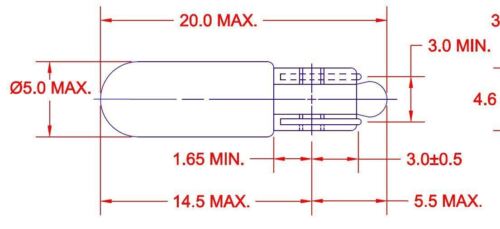 10x T5 Glühlampe Glassockel Wedge 5x20mm W2x4.6d / 6V 12V 14V 12-15V 6-7V - 第 3/8 張圖片