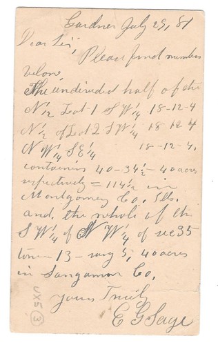 1881 UX5 Springfield Gardner IL Multiple Cancels Fancy Bullseye MISSENT Aux Mark - Picture 2 of 2