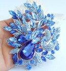 4.33" Teardrop Flower Brooch Pin Pendant Blue Rhinestone Crystal 04672C2
