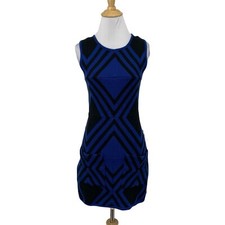 Alice + Olivia Dress Women Extra Small Cobalt Black Wool Chevron Pockets *READ