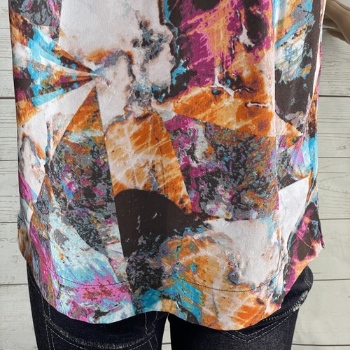 Attention Tank Top Medium Colorful Abstract Print Sheer Mesh Upper Summer Shirt - Picture 11 of 12