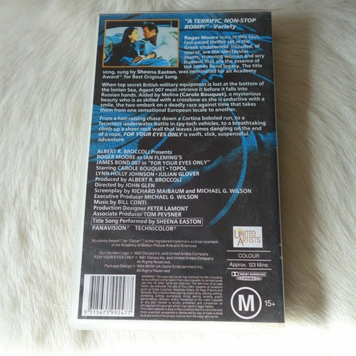 JAMES BOND FOR YOUR EYES ONLY Movie 1994 James Bond VHS Vintage James Bond Movie - Picture 2 of 3