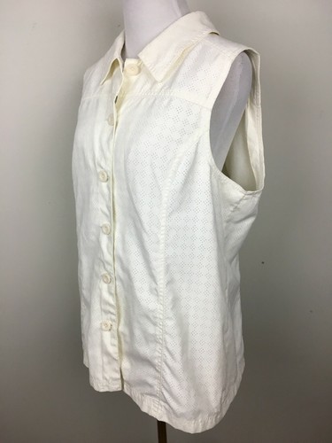 Denim & Company Vest Sleeveless Jacket Womens Cream Laser Cut Ivory Lined Sz M - Picture 5 of 8