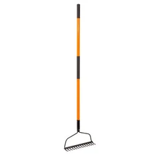 58" Garden Rake 14-Tine Heavy Duty Fiberglass Handle Rake for Lawns